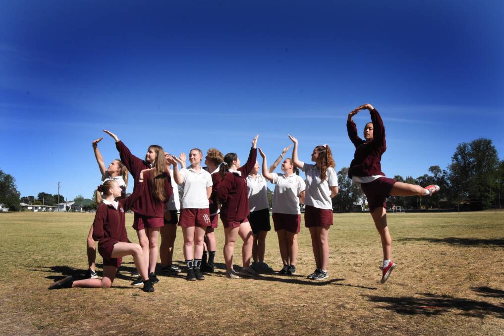 Make it rain: Students from the Year 10 dance class at Blayney High School will be a part of the bust the dust performance. Photo: Mark Logan.