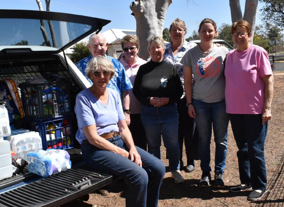 Grateful: Members of the Baradine CWA Drought Pantry welcomed the delivery by Don and Leonie Bell last Friday. Photo: contributed. 