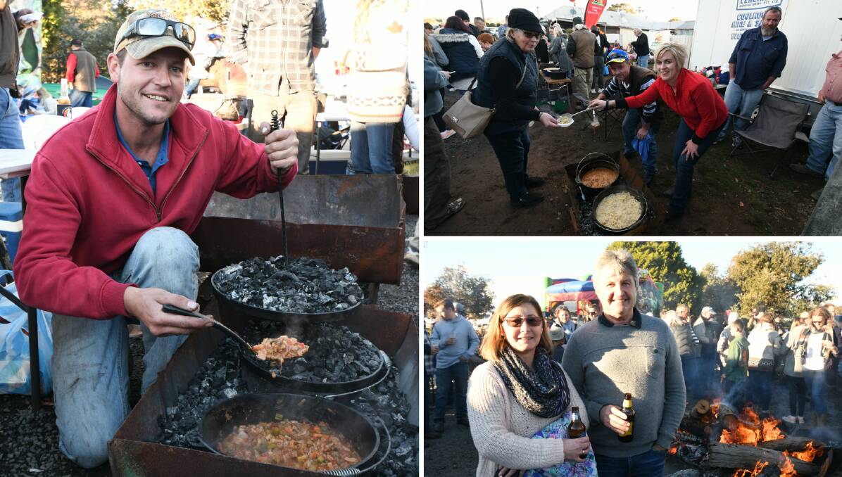 CAMP COOKING: (Clockwise from left) Tim Steell with his winning jambalaya,  John Clemens and Monica Donnelly serve up their beef stroganoff, and Kerry and Chris Blandford enjoy a beer. Photos: CARLA FREEDMAN 