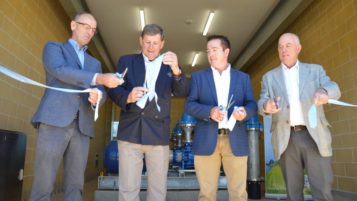 Going with the flow: Scott Ferguson, Reg Kidd, Paul Toole and David Somervaille at the official opening in Carcoar. Photo: Contributed.