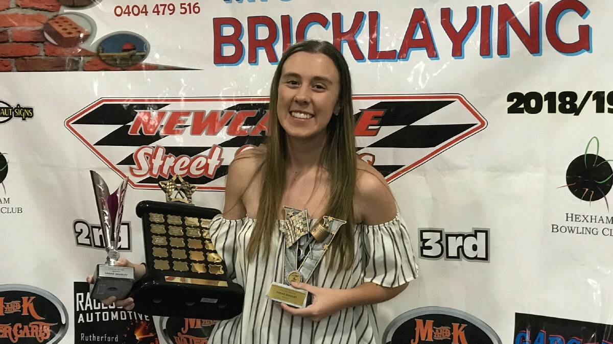 Pleasant surprise: Sarah was pleasantly surprised to be awarded the 'Rookie of the Year' trophy at the Newcastle Street Stockers Club. 