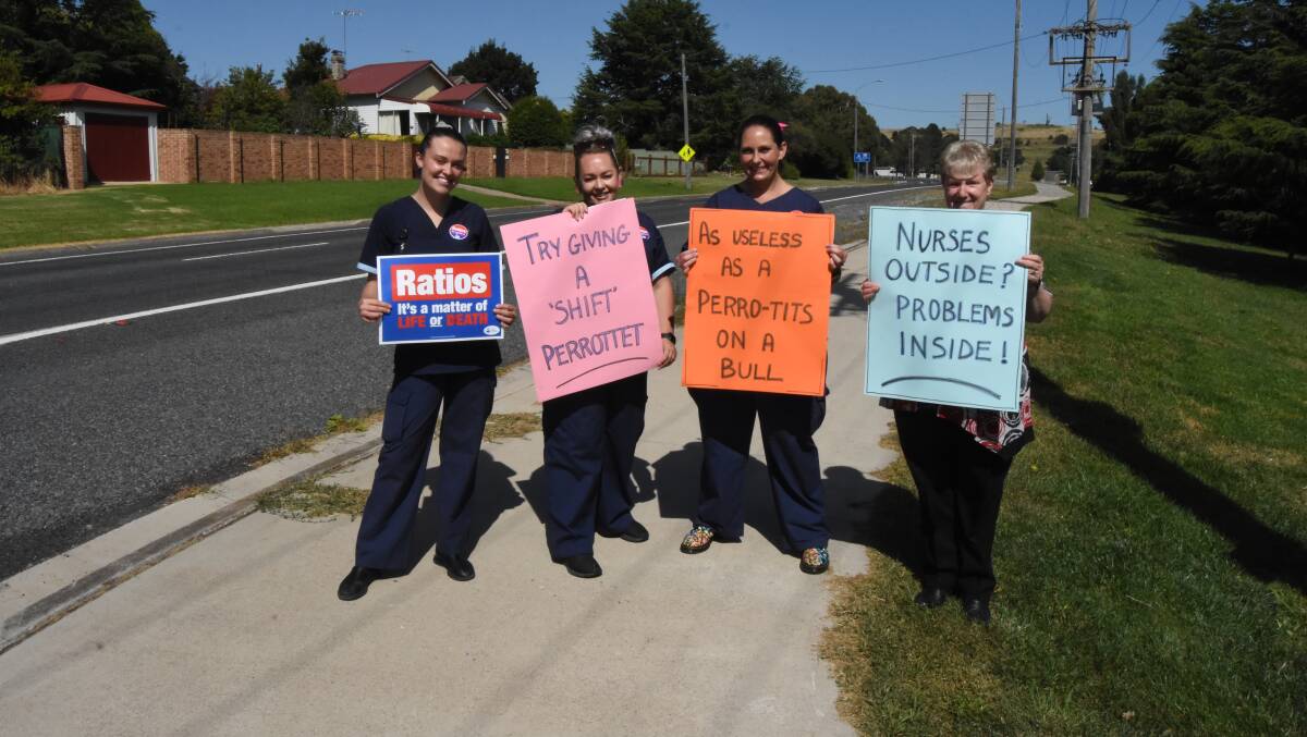 SUPPORT: Abby Stammers, Kate Edwards, Christine Bright and Kath Hillier outside the Blayney Health Service. Photo: Mark Logan.