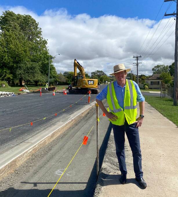 DIGGING DEEP: Andrew Gee inspecting the progress of the Carcoar Street rebuild. Photo: Contributed.