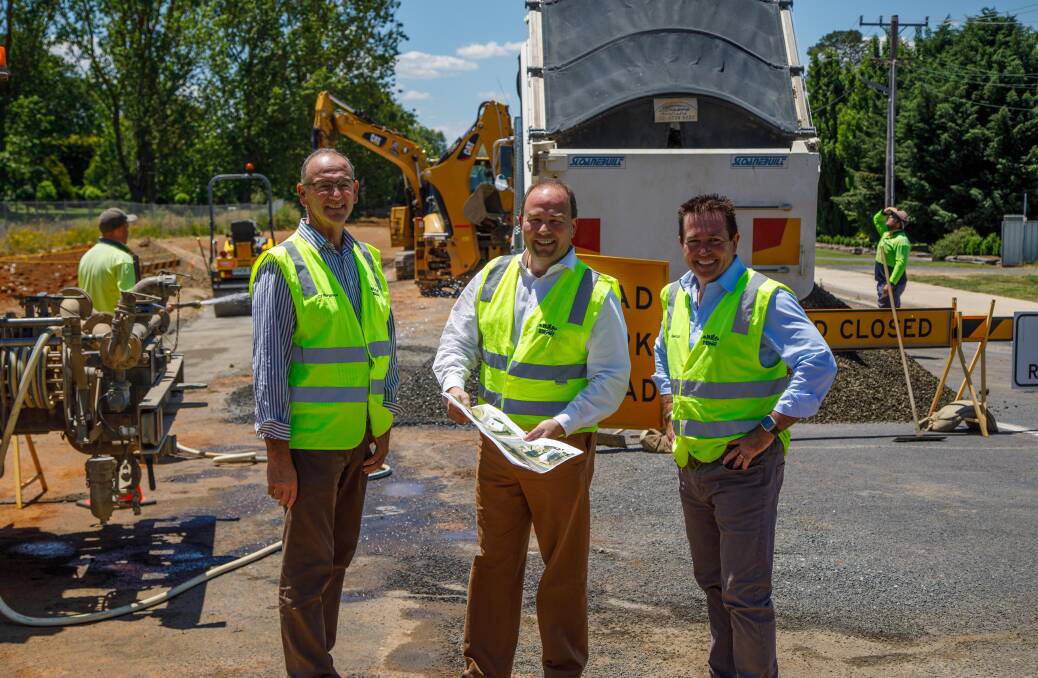 Reconstruction: Scott Ferguson, Grant Baker and Paul Toole checking out progress on Carcoar Street. Photo: Contributed.