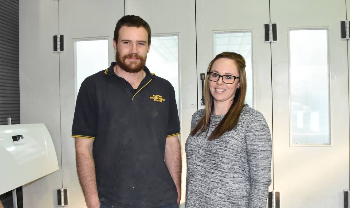 New opportunity: Joe Hooper and Holly Simmons are the new owners of Blayney Smash Repairs Centre. Photo: Mark Logan.