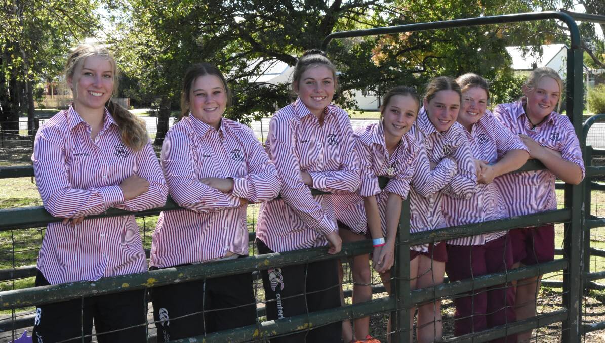 Saddling up: Equestrian team Brooke Chapman, Shailee Milthorpe, Kiara Sandry, Ash Sawdy, Natalie Milthorpe, Lizzy Sandry and Brooke Turner. Absent - Georgia Aberhart.