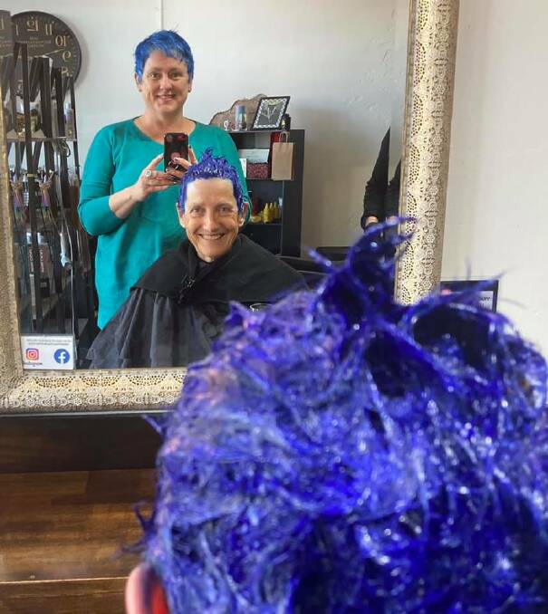 FEELING BLUE: Heather Fillery and Lyndall Harrison with their brilliant blue hair. Photo: Contributed.