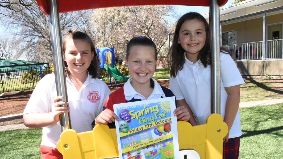 Fling time: Penny Harwood, Ruby Hewitt and Alexis Sloane will be ready for the fun at the Blayney Public School Spring Fling Fair this Friday.