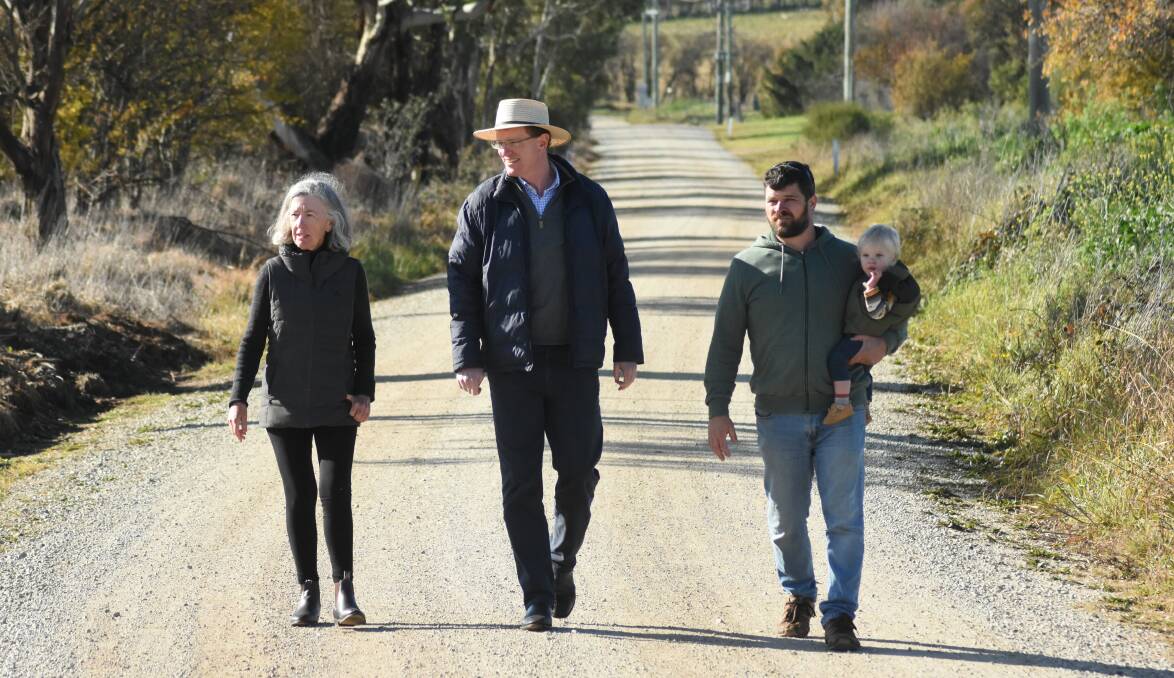 Strolling along: Sue Marsh, Andrew Gee and Nick and Fergus Anagnostaras at the site of the first stage of the project. Photo: Mark Logan.