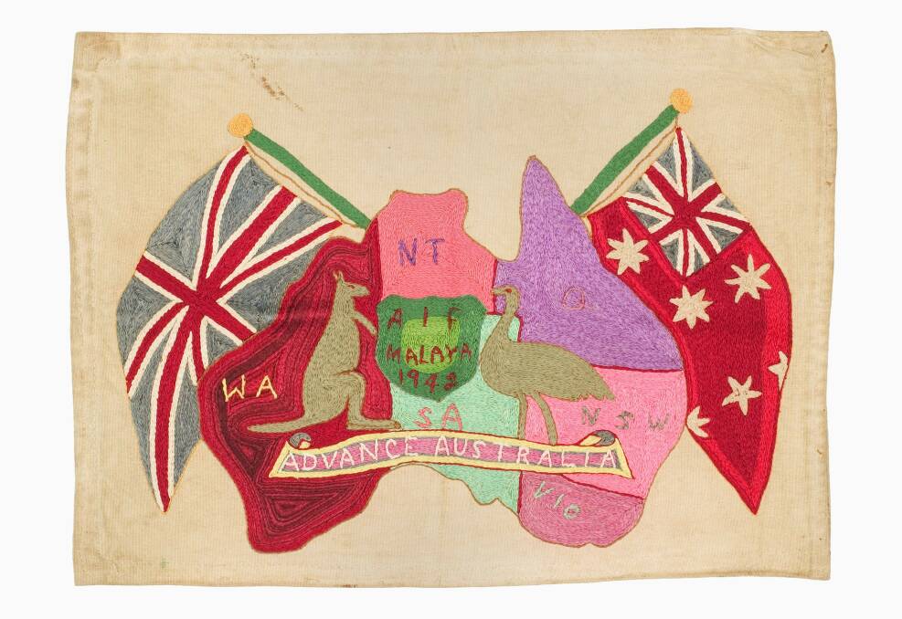 The map of Australia Pat Sullivan embroidered on a Commonwealth Bank cash bag. Picture: Australian War Memorial