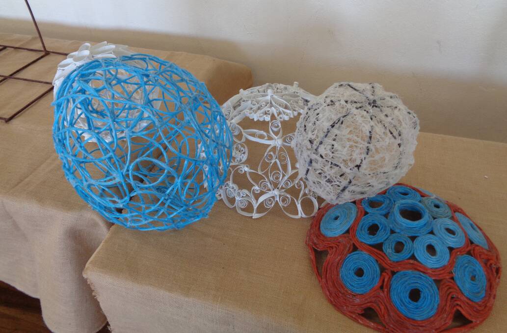 Recycled baling twine shapes from a previous Oberon W2A.