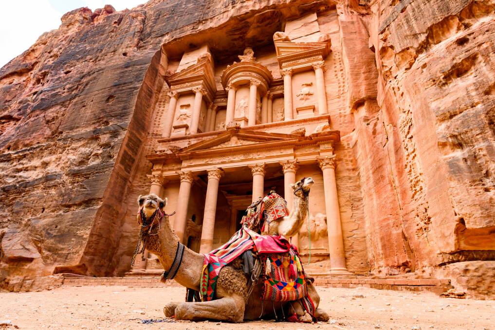 Camels bask outside Al Khazneh - the Treasury - at Petra. Picture: Shutterstock