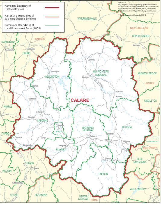 Map of the seat of Calare.