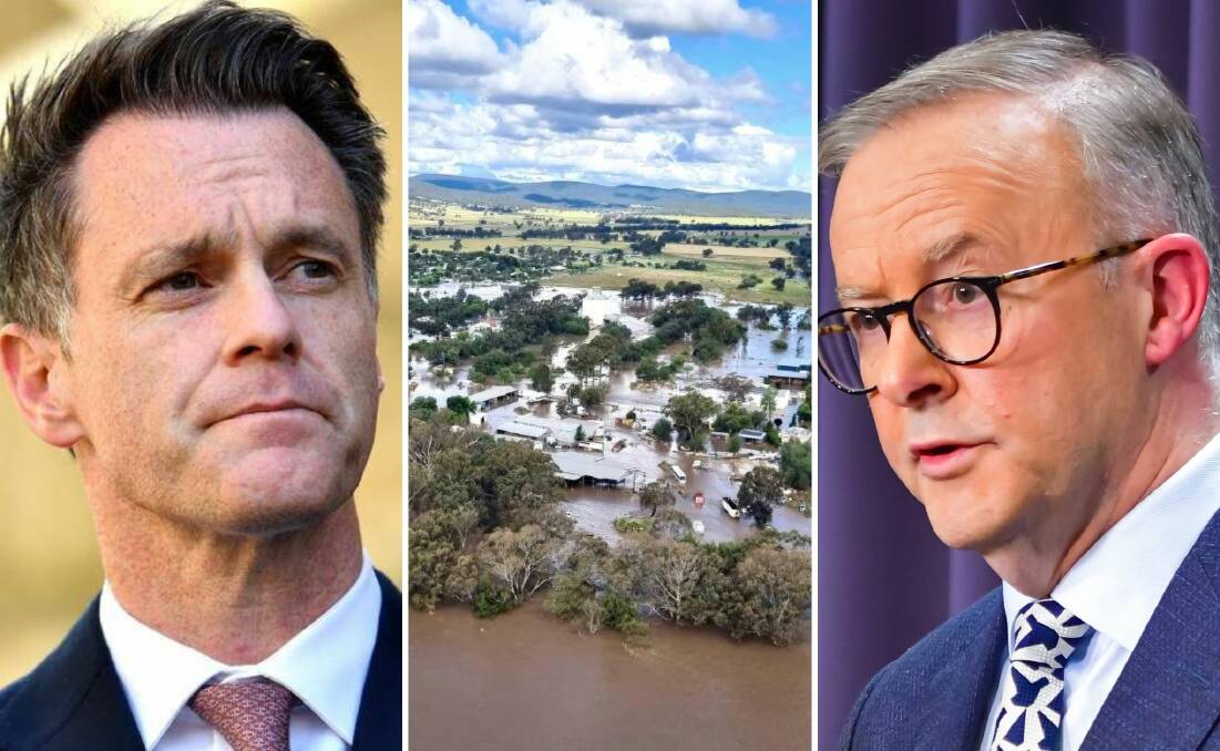 Chris Minns, the flood water over Eugowra and Anthony Albanese. 