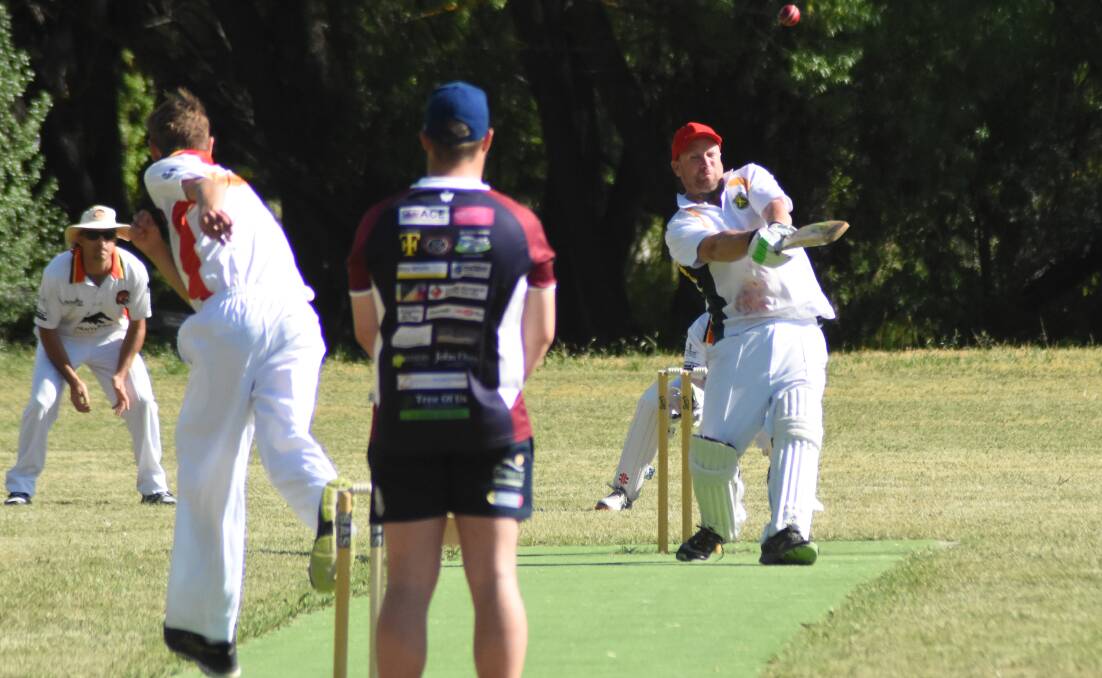 WHACK: Blair Holgate hits out during his 72 from 45 deliveries on Saturday. Photo: MARK LOGAN. 