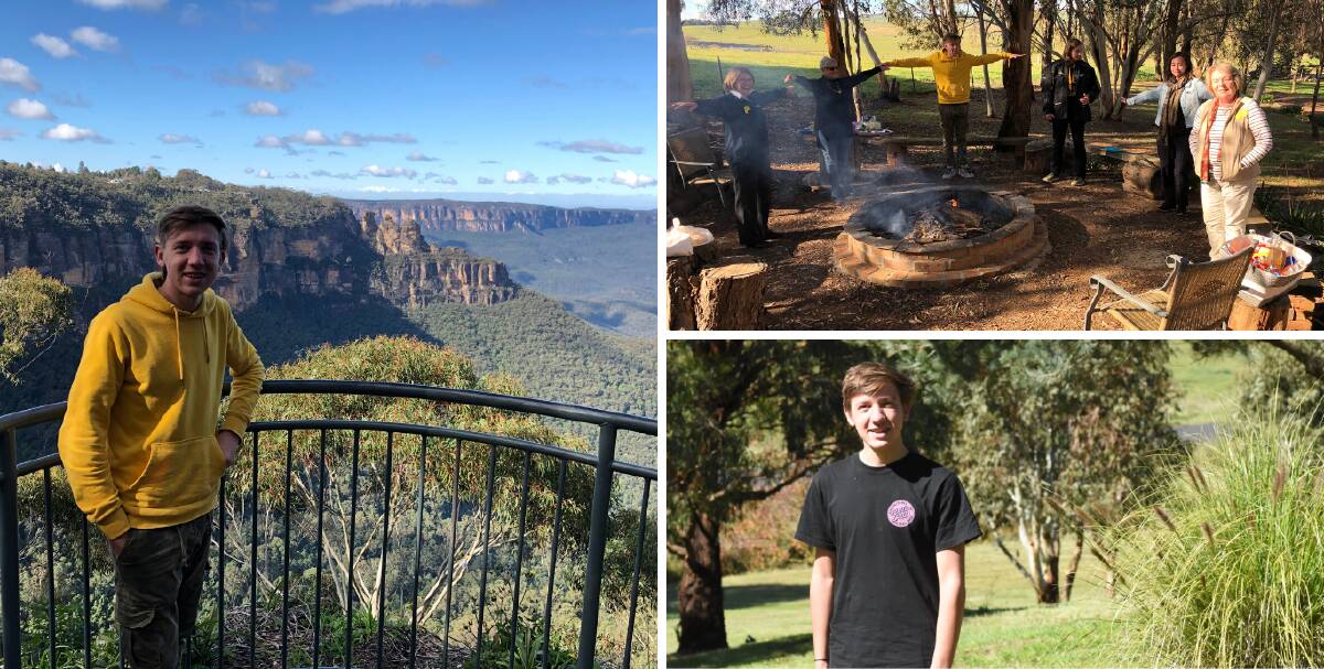 A BIENTOT: Exchange student Celestin Vervaeke in the Blue Moutains, holding a socially distant farewell party and at home in Blayney. 