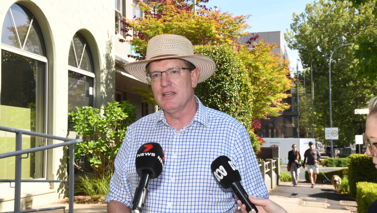 Federal Member for Calare Andrew Gee speaking to reporters outside his Anson Street office in Orange on November 9. Picture by Carla Freedman
