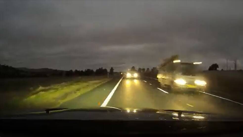 TERRIFYING: still taken from the dashcam footage which shows Emma Dauvin narrowly avoid a head-on crash on the Great Western Highway.