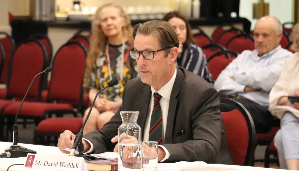 Orange City Council CEO David Waddell addressing the NSW Legislative Council during a parliamentary hearing into the mining industry at the Orange Ex-Services' Club on Tuesday. Picture by NSW Legislative Council