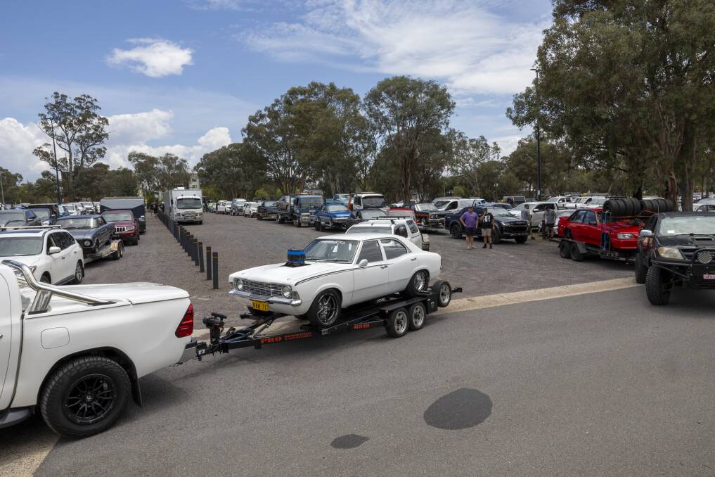The AIS carparks at Bruce were a sea of modified cars waiting to be scrutineered ahead of Summernats. Picture by Gary Ramage