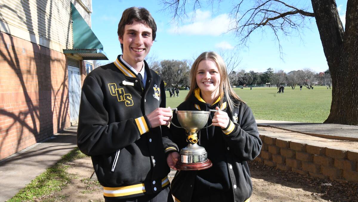 LEADERS: Orange High School captains Andreas Kuegler and Ella Lamrock with the 99 year old Astley Cup. Photo: CARLA FREEDMAN 