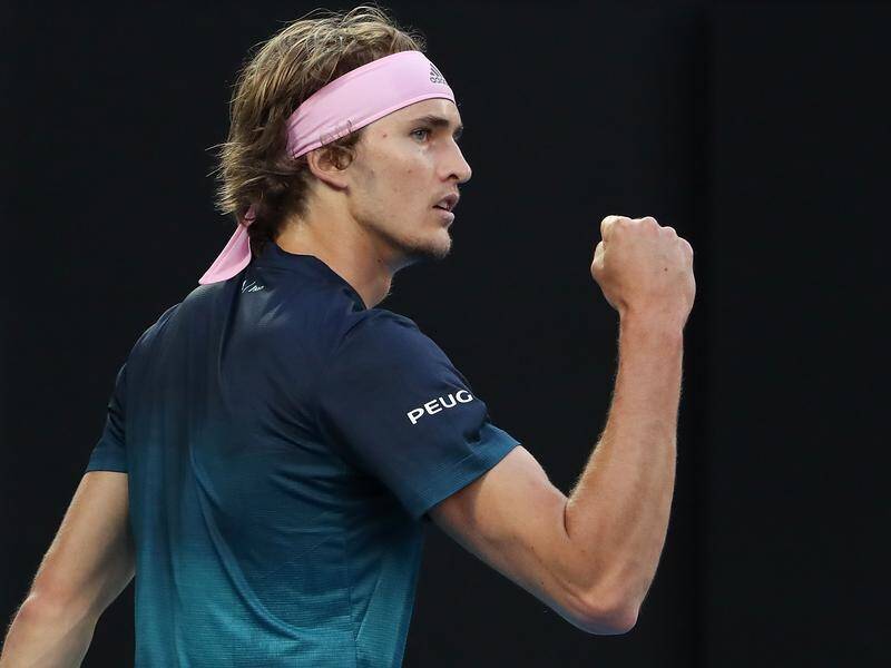 Alexander Zverev celebrates reaching the Australian Open fourth round for the first time.