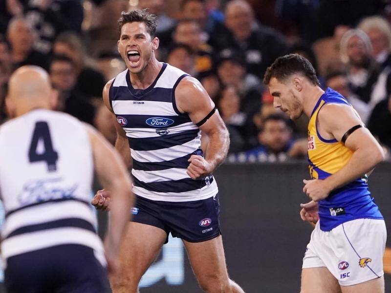 Tom Hawkins could miss out on the Cats' preliminary final after an off-the-ball clash.