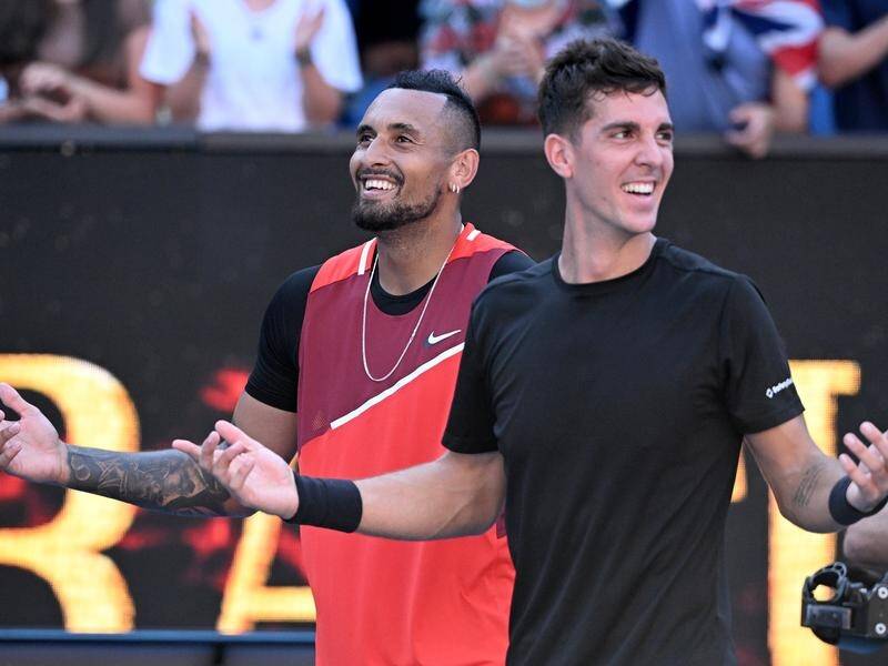 The entertaining Nick Kyrgios and Thanasi Kokkinakis doubles show keeps running at Melbourne Park.