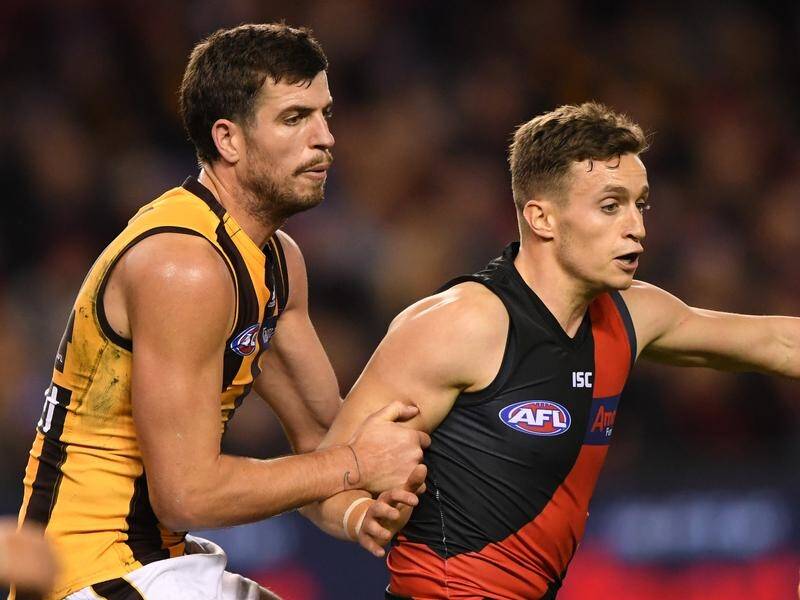 Hawthorn's Ben Stratton will face the AFL tribunal over pinching Orazio Fantasia of the Bombers.