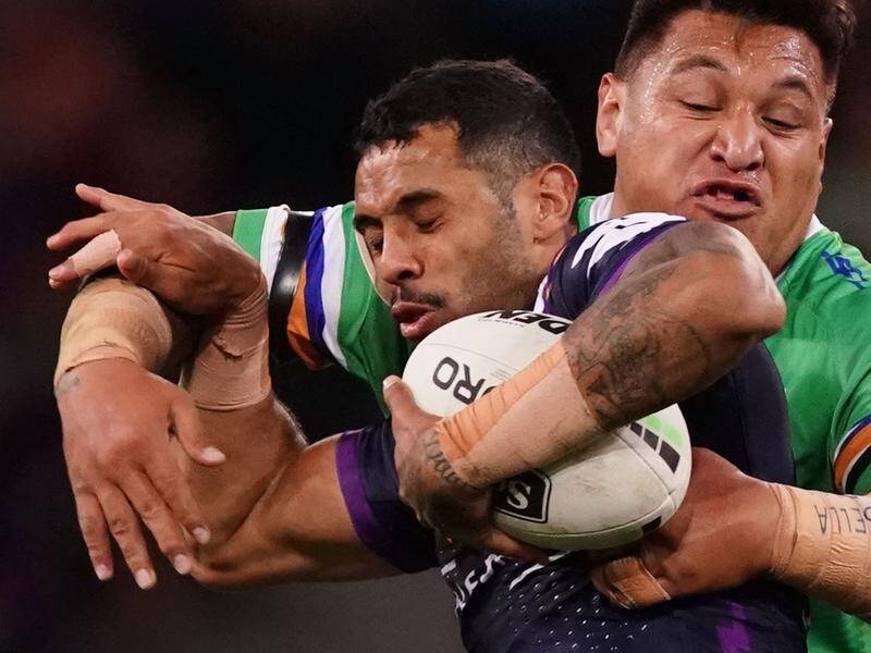 Melbourne's Josh Addo-Carr looked a deflated figure after his late error against Canberra.