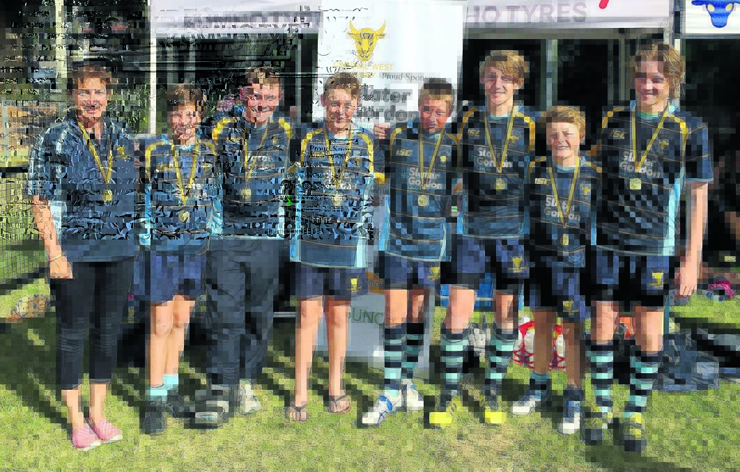 STARS OF ORANGE Central West manager Jayne West with the Blue Bulls' Orange representatives in Harry West, Jack Morrison, Oscar Watson, Angus Butcher, Noa Fraser, Angus Staniforth and Aden Fraser. Photo: CONTRIBUTED