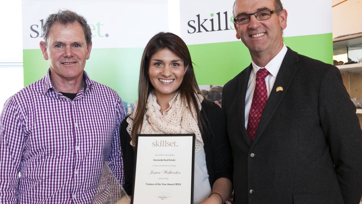 Kennedy Real Estate's Jessica Walkerden, pictured with colleague Don Humphris and Blayney Mayor Cr Scott Ferguson. 