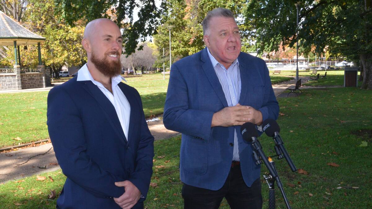 UNITED AUSTRALIA PARTY: Calare candidate Adam Jannis [left] with United Australia Party leader Craig Kelly. Photo: RILEY KRAUSE