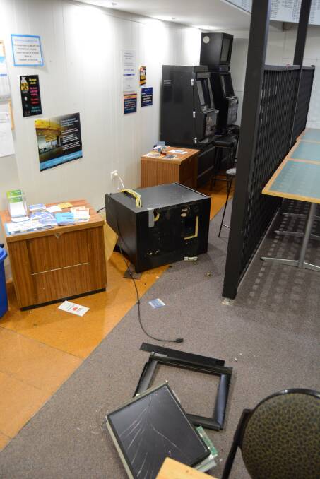 GONE: The scene at the Blayney Golf Club after thieves stole a pokie machine.