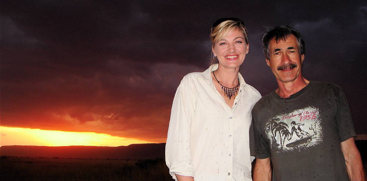 AFRICAN SUNSET: Carcoar's Nicholas Lee with 60 Minutes presenter Tara Brown in Kenya. Photo: CONTRIBUTED