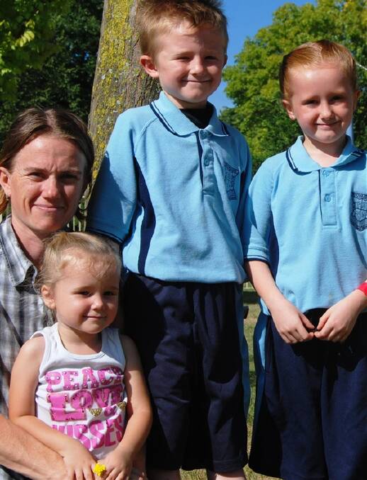 Tree Change: Lindsey Hudson pictured with her children Mia 3, Jai 7, and Makayla 6, moved to Errownbang from Sydney as part of the Rent-a Farm program