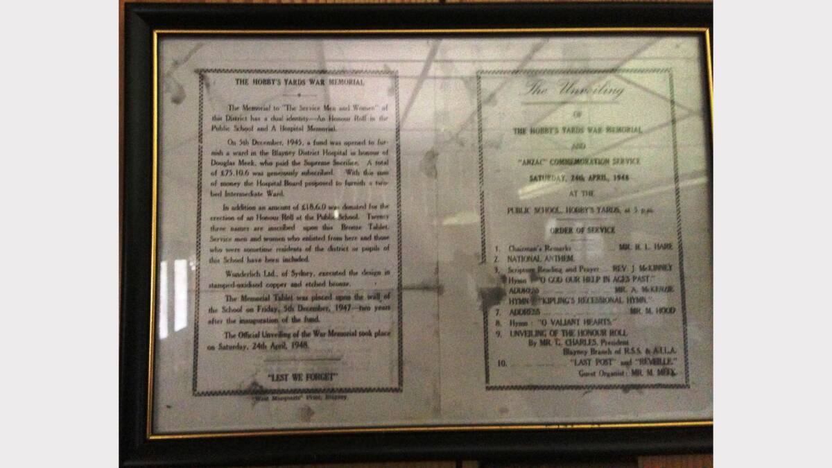 One of the framed information signs inn the hall.
