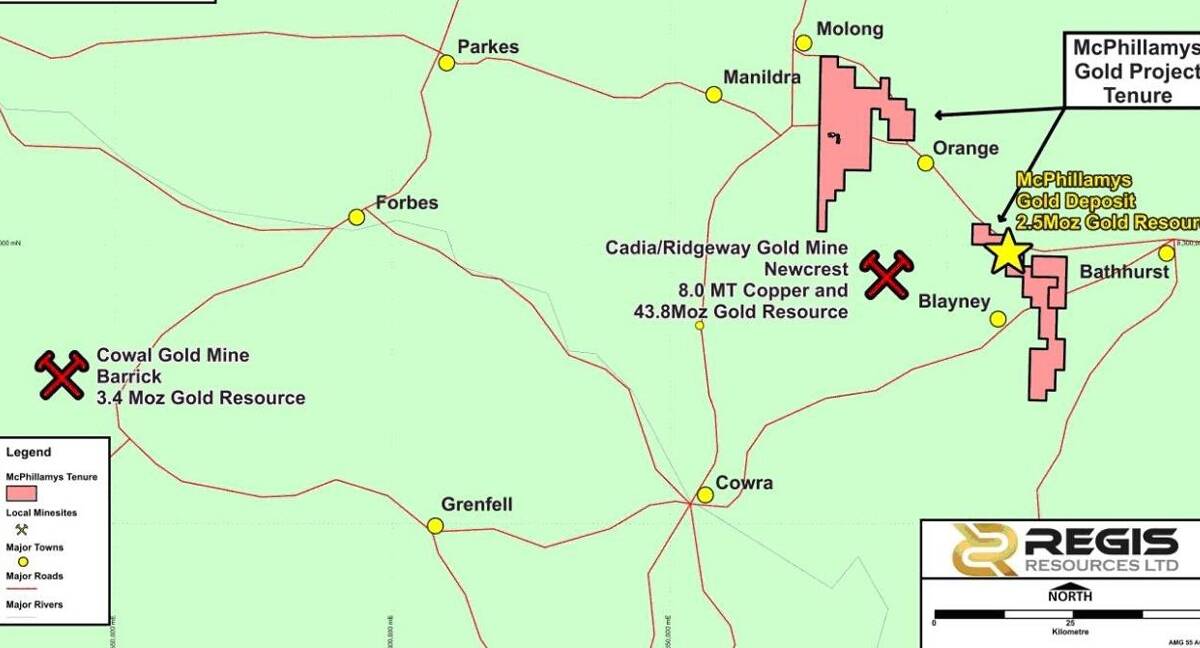 GOLDEN DISTRICT: Regis Resources map of the McPhillamys gold project area.